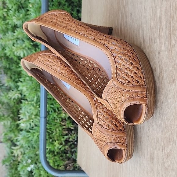 FRATELLI ROSSETTI Woven Platform Heels Peep Toe Tan Leather EU 39 Made in Italy - Picture 1 of 10